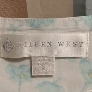 FINAL PRICE EILEEN WEST blue/white/yellow nightgown w crocheted/laced straps Sm